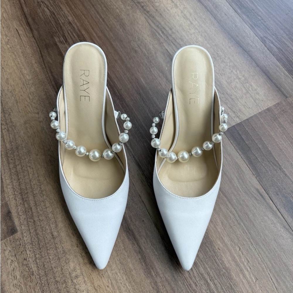 RAYE Elegant White Mules with Pearl Detail